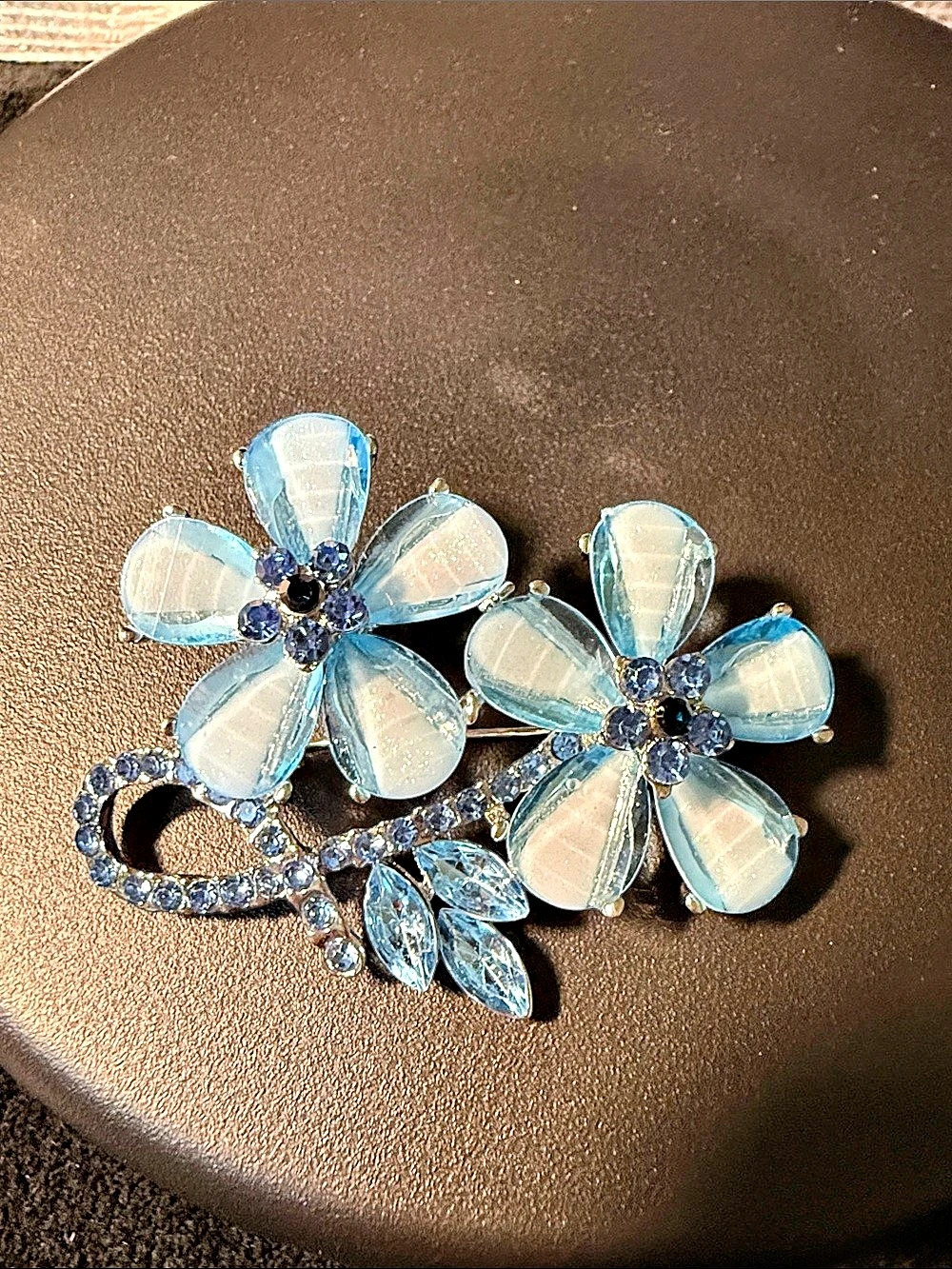 Blue Floral Crystal Brooch